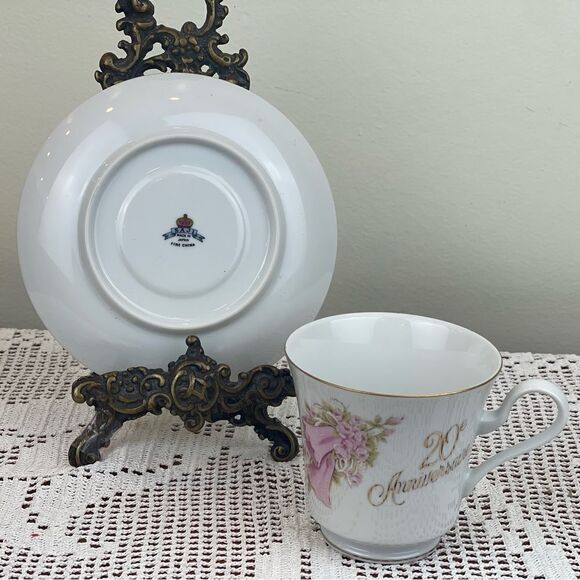 SAJI made in Japan Teacup and Saucer || 20th Anniversary written in French || - Picture 12 of 13